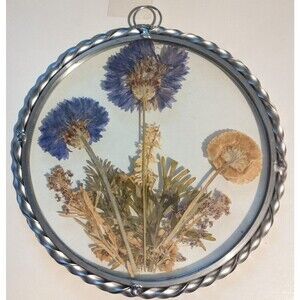 Flowers in Pressed Glass Hanging Display ~ Pewter Frame - by Lasting Impressions